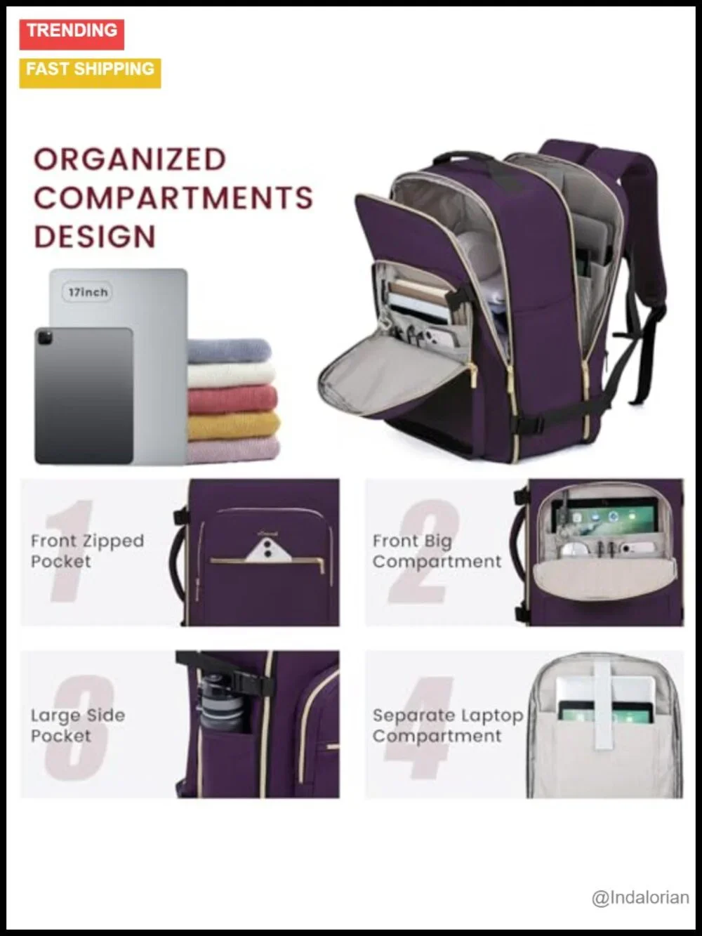 40L Large Travel Backpack Carry On Airplane Approved 17.3 Inch Laptop Backpack